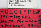 <i>Termitorioxa laurae</i> Holotype label