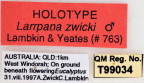 <i>Larrpana zwicki</i> Holotype label